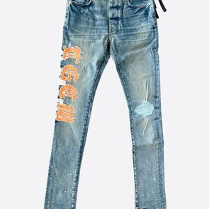 Amiri Clay Indigo T.G.C.W Distressed Logo Jeans